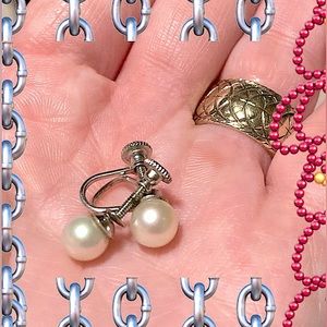 Sterling screw back faux pearls
